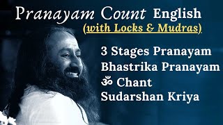 Pranayam Count with Locks Bandha and Mudras  Sudarshan Kriya Pranayam Count English Art of Living [upl. by Jona334]