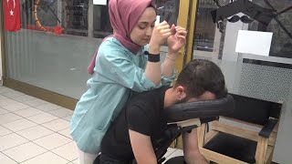 ASMR turkish female physiotherapy chair massage  backneckelbowarmgripespalmsleep massage [upl. by Tenahs]