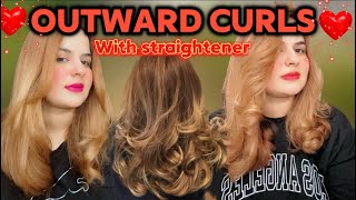 Outward blowdryer setting using straightener  blow dryer look with straightener at home [upl. by Nwadahs678]