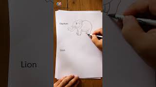 Draw a Elephant and Lion step by step drawing howtodraweasydrawing sketch Easy Drawing Hacks [upl. by Eiggep984]