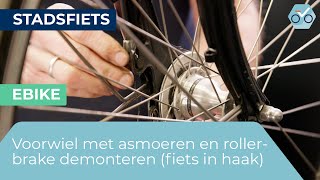 Voorwiel met ASMOEREN EN ROLLERBRAKE DEMONTEREN fiets op de kop 8 [upl. by Ursuline978]