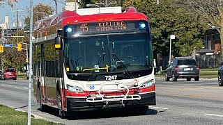 TTC Bus Ride on the 45 Kipling on unit 7247 XDE40 From Westhumber blvd to Kipling station [upl. by Llirred]