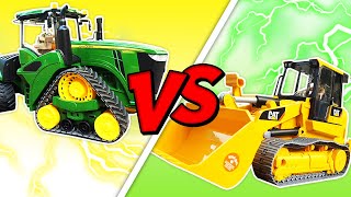 Qual trator é o mais forte  Bulldozer amarelo vs Trator verde  Vídeo com brinquedos para crianças [upl. by Gniliem439]