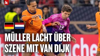 Müller scherzt quotDa kriegt der van Dijk einen Freistoß geschenktquot  Deutschland  Niederlande 21 [upl. by Dane]