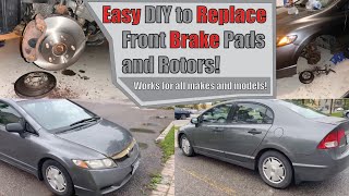 How to Replace Front Brakes  Pads  Rotors and Sliding Pins  Works for All Makes and Models [upl. by Ellehcram]