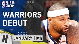 DeMarcus Cousins Warriors DEBUT Full Highlights vs Clippers 20190118  14 Pts 3 Ast 6 Rebounds [upl. by Nasia878]