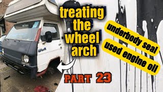 Used Engine Oil and Waxoyl Underbody Seal  rust proofing the Mitsubishi L300 motorhome [upl. by Hagood]