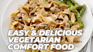 Creamy Mushroom Stroganoff Recipe  Easy amp Delicious Vegetarian Comfort Food [upl. by Sonafets]