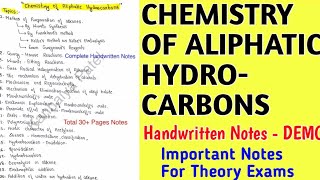 CHEMISTRY OF ALIPHATIC HYDROCARBONS  Handwritten Notes DEMO  Pdf Download Process In Detailed [upl. by Gerhan]