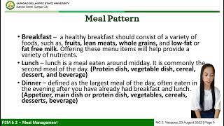 Meal Management Menu Planning  Desiree Gemao amp Roshel Amarille [upl. by Bigod53]