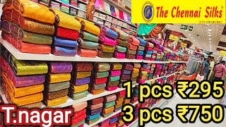 Tnagar shopping 😍 The Chennai silks sarees combo offer 3 pcs ₹750 online Avl [upl. by Yadsendew]