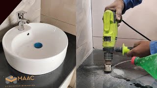 How to install VANITY on Marble countertop  How to Fix basin mixer  Plumbing [upl. by Gmur]