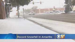 Rare RecordBreaking Thunder Snow Falls In Amarillo [upl. by Aicilf]