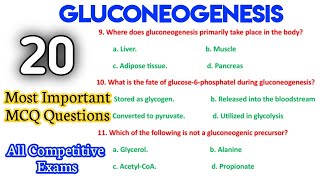 Biochemistry MCQ with Answers  Gluconeogenesis MCQ For Competitive Exams [upl. by Rhianna]