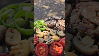 Delicious steak and mushrooms in nature outdoor food asmr camping asmr recipe shorts [upl. by Enelyk]