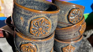 Pottery Sake cups flower embossed [upl. by Etnaud789]