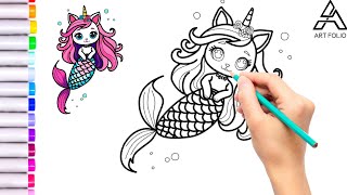 Create Your Own Mythical Creature StepbyStep Guide to Drawing and colouring a Caticorn Mermaid [upl. by Ynnel250]