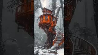 Cozy Treehouse in a Snowy Forest  Serene Scapes [upl. by Ecnerolf]