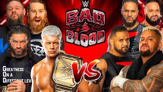 Cody Rhodes  Roman Reigns  KO  Sami Zayn Vs The Bloodline  8 Man Tag Team Match  Bad Blood [upl. by Ekalb]