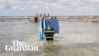 We are sinking Tuvalu minister gives Cop26 speech standing in water to highlight sea level rise [upl. by Anaud337]