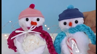 Washcloth snowman  The Craft TrainEasy wahscloth snowman craft idea This adorable winter craft [upl. by Barret34]