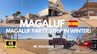 Mallorca 🇪🇸 Magaluf Party Strip amp Beach in the Winter 4K Walking Tour 🏖️🥳 [upl. by Llednar981]