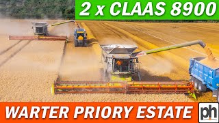 TWO CLAAS 8900 LEXIONS COMBINES CUTTING WHEAT AT WARTER PRIORY ESTATE [upl. by Gradeigh]