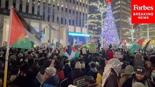 WATCH ProPalestinian Demonstrators Protest In Manhattan During Rockefeller Christmas Tree Lighting [upl. by Marty]