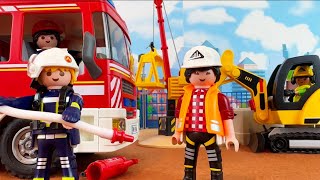 Playmobil City Action Fire at Construction Site Fire Engine Fire Fighters Emergency Toys for Kids [upl. by Tami508]