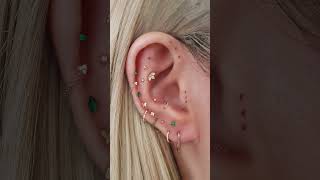 Cute Multiple Ear Piercing Curation Ideas with Green Gold Cartilage Earrings Impuria Jewelry [upl. by Coltin]