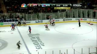 Carl Hagelin Elbows Daniel Alfredsson April 14th 2012 [upl. by Anilok754]