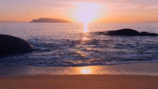 4K ASMR PERFECT SUNSET 60min Ocean Waves Beach Sunset  No Loop [upl. by Sorrows]