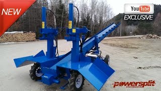 Industrial Wood Splitter Demo Powersplit SelfPropelled Double Vertical Wood Splitter with Conveyor [upl. by Hercules]