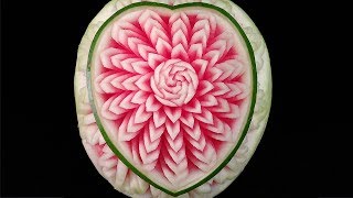 Valentine Heart Watermelon Design  Int Lesson 3 By Mutita The Art Of Fruit And Vegetable Carving [upl. by Thomas]