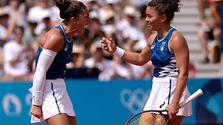 Sara Errani and Jasmine Paolini win women’s doubles gold medal for Italy in Paris Olympics [upl. by Ellerehs]