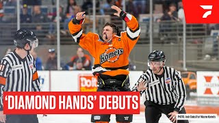 Diamond Hands Makes Memorable ECHL Debut With Massive Hit Fight And Cuts A Promo Between Periods [upl. by Yorker311]