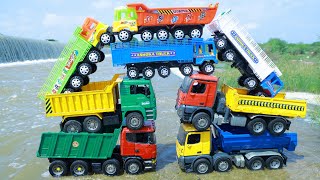 Dumper Truck BharatBenz Truck Volvo Tipper Accident Waterfall Pulling Out Crane JCB  Cartoon CS Toy [upl. by Elenahc]