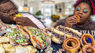 WE FOUND SOME REAL PHILLY CHEESESTEAKS HASHTAG THE CANNONS  MUKBANG EATING SHOW [upl. by Lebna]