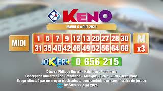 Tirage du midi Keno® du 06 août 2024  Résultat officiel  FDJ [upl. by Yerahcaz176]