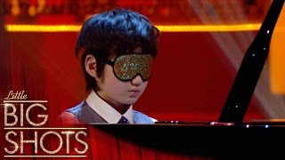 8yr old plays piano BLINDFOLDED  Little Big Shots [upl. by Erlin345]