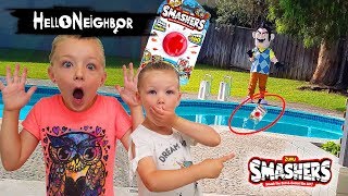 Hello Neighbor in Real Life Smashers Toy Scavenger Hunt Throws Toys in Our Pool [upl. by Nagah]