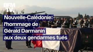 Émeutes en NouvelleCalédonie Gérald Darmanin rend hommage aux deux gendarmes tués [upl. by Luhem317]