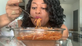 Eating Palmini Pasta Noodles Spaghetti veganketo with meat sauce [upl. by Violante284]