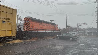 PN L160 departs Lansdale yard on a snowy afternoon 112224 [upl. by Ejroj]