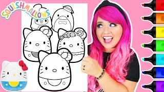 Coloring Hello Kitty Squishmallows Plushies Coloring Page  Caliart Markers [upl. by Lednew]