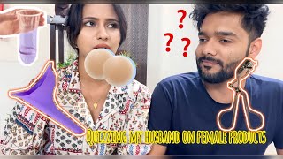 QUIZZING MY HUSBAND ON FEMALE PRODUCTS 😂😂🩸 [upl. by Inaliak]