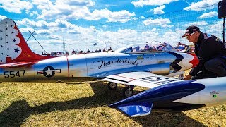 HUGE XXL RC LOCKHEED T 33 THUNDERBIRDS SCALE MODEL JET TEAM USA  EUROFLUGTAG RHEIDT 2018 [upl. by O'Donoghue]