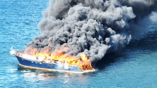 Massive Fire Breaks Out on Yacht [upl. by Ailehc]