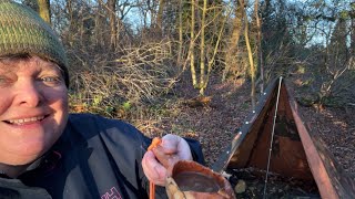 Hungarian Zeltbahn shelter in the woods with the Firebox Gen 2 stove [upl. by Rogovy]