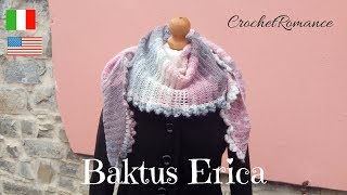 Erica  Sciarpa Baktus con bordo fiore a uncinetto  crochet baktus scarf with english subtitles [upl. by Leitman]